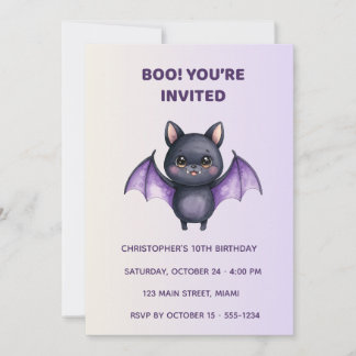 Cute Bat Halloween Birthday Invitation | Kids Inbjudningar