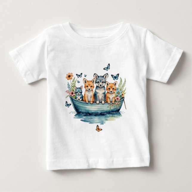 Cute-båt med djur t shirt (Framsida)