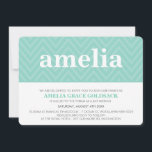 CUTE BAT MITZVAH trendiget namn chevron mönster my Inbjudningar<br><div class="desc">En söt, randig design för ditt barns BAT MITZVAH INVITATIONER. Wow dina vänner och din familj med det här lilla numret;DSetup som mall är det enkelt att lägga till dina egna uppgifter, lägga till ditt foto eller slått anpassa knappen och du kan lägga till eller ändra text, typsnitt, storlekar etc....</div>