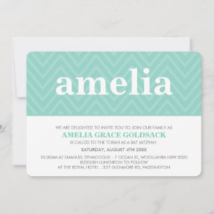 CUTE BAT MITZVAH trendiget namn chevron mönster my Inbjudningar