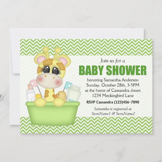 Cute Bath Time Giraffe Baby Shower Inbjudningar (Framsida)