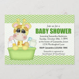 Cute Bath Time Giraffe Baby Shower Inbjudningar