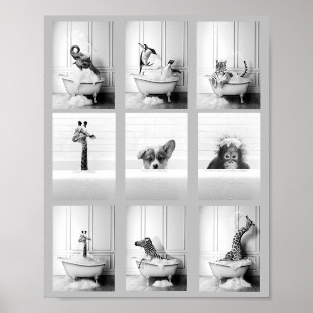 Cute Bathroom Animals i badkar Poster (Framsidan)