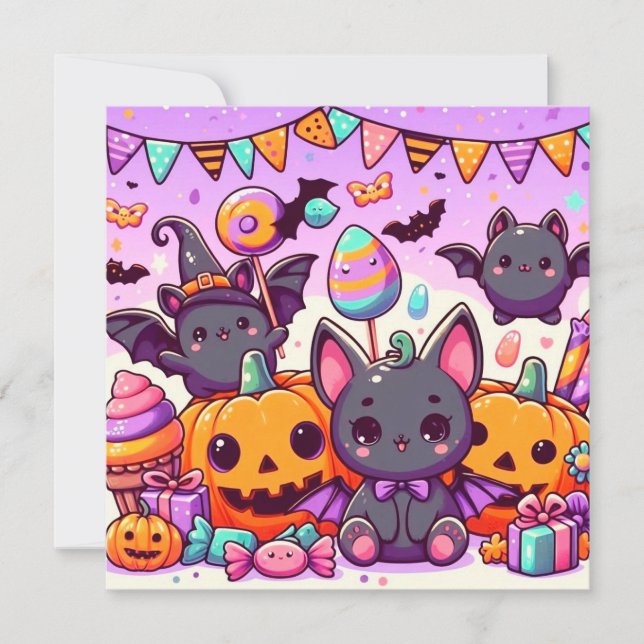 Cute bats halloween party inbjudningar (Framsida)