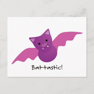 Cute Battastic Rosa Fladdermus Vykort