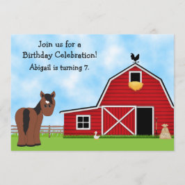 Cute Bay Horse och Red Barn Flick kalas Inbjudningar