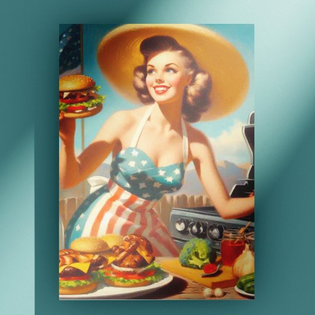 Cute BBQ PIN Up-målning Vykort (Skapare uppladdad)