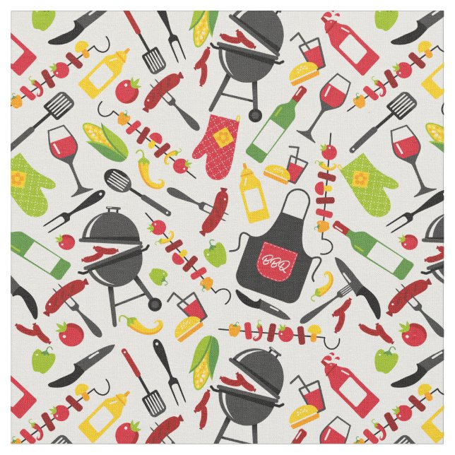 Cute BBQ Theme Grill Kebab Sause Ketchup Kitchen Tyg (Närbild)