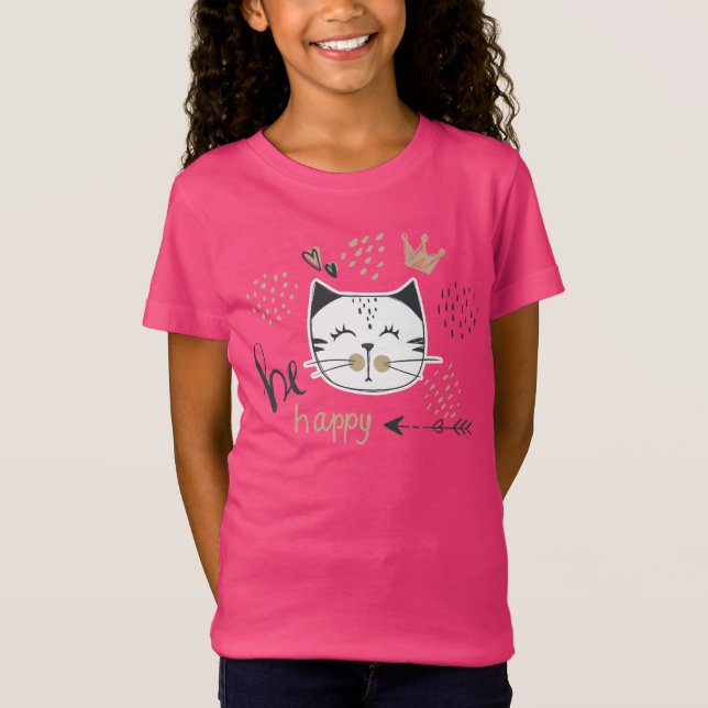 Cute Be Happy Cat T Shirt (Framsida)