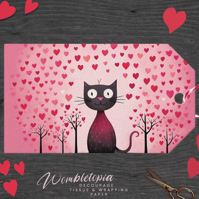 Cute be min Valentine Cat in Rosa Heart Forest Presentetikett (Skapare uppladdad)
