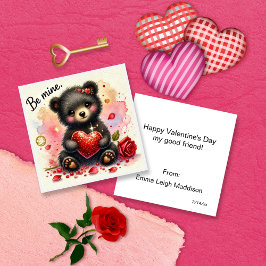 Cute Be Mine Girly Bear Cub Classroom Valentine Anteckningskort