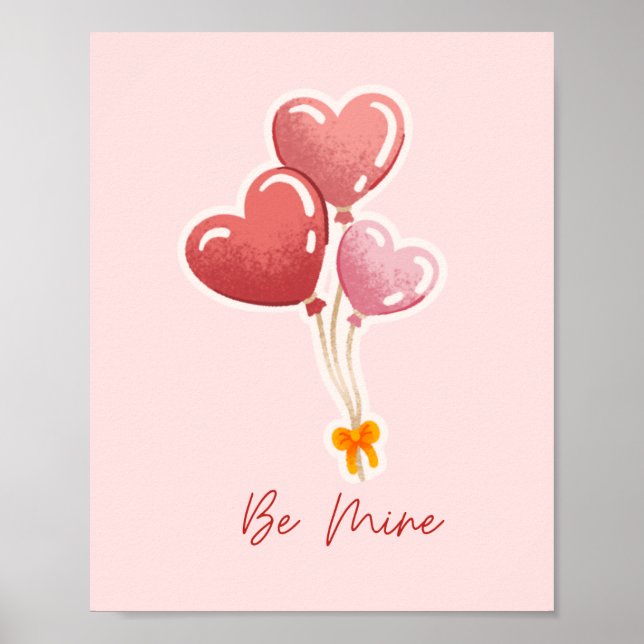 Cute Be Mine Heart Balloons Valentine's Day Canvas Poster (Framsidan)