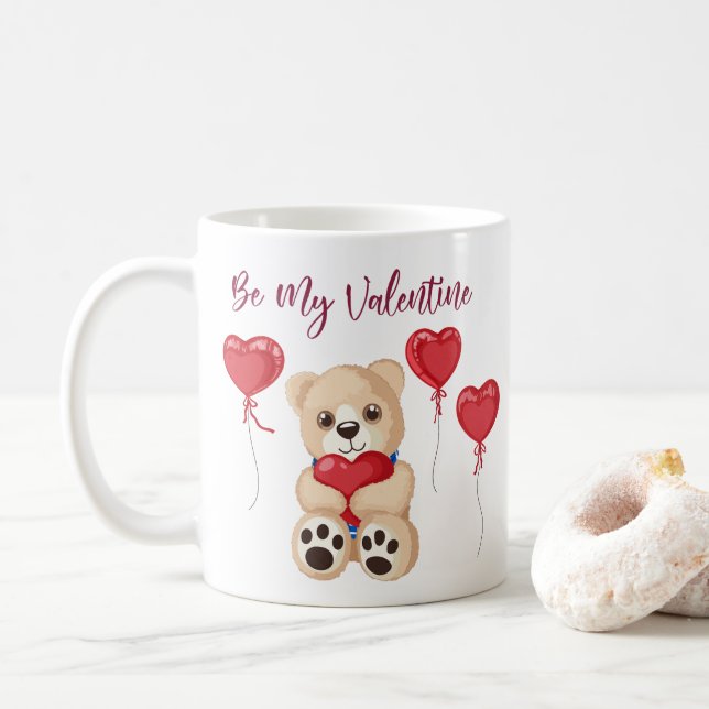 Cute Be My Valentine Teddy Bear with Heart Balloon Kaffemugg (Med munk)