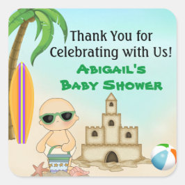 Cute Beach Baby Sandcastle Baby Shower Tack Fyrkantigt Klistermärke