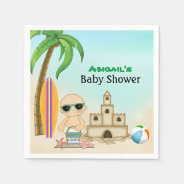 Cute Beach Baby Sandcastle n Surfboard Baby Shower Pappersservett
