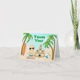 Cute Beach Baby, Sandcastle och Surfboard Tack Kort
