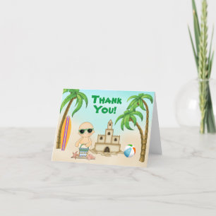 Cute Beach Baby, Sandcastle och Surfboard Tack Kort