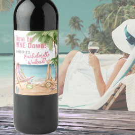 Cute Beach Bachelorette Party Vinflaska Etikett