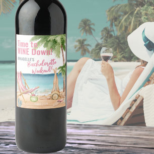 Cute Beach Bachelorette Party Vinflaska Etikett