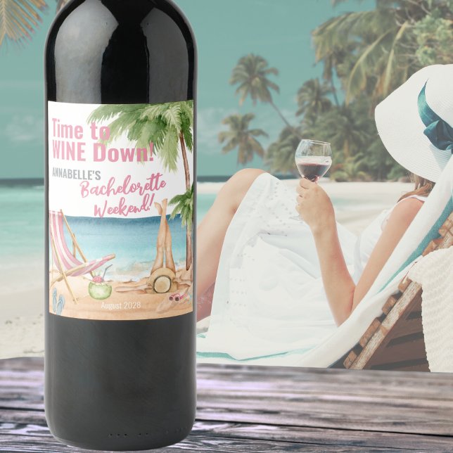 Cute Beach Bachelorette Party Vinflaska Etikett (Cute Beach Bachelorette Party Wine Label)