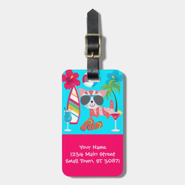Cute Beach Bum Kattunge Sunglass Beach Boll Bagagebricka (Vertikal Framsida)