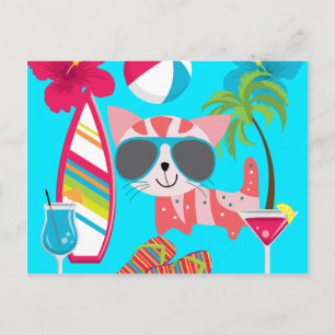Cute Beach Bum Kattunge Sunglass Beach Boll Vykort