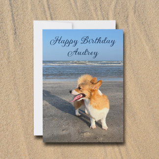 Cute Beach Corgi Personlig Grattis på födelsedagen Kort