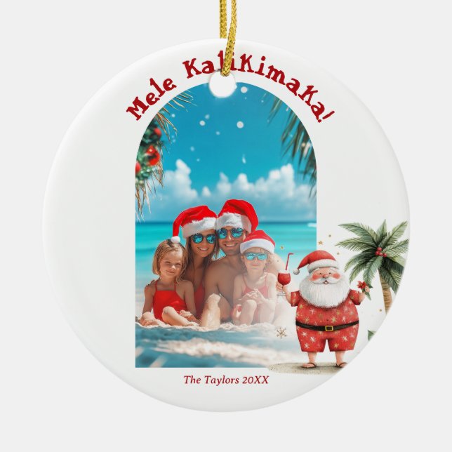 Cute Beach Hawaii Mele Kalikimaka julfoto Julgransprydnad Keramik (Framsidan)