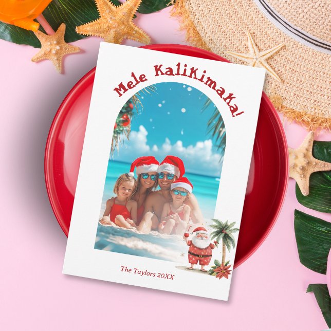 Cute Beach Hawaii Mele Kalikimaka julfoto Julkort (Skapare uppladdad)