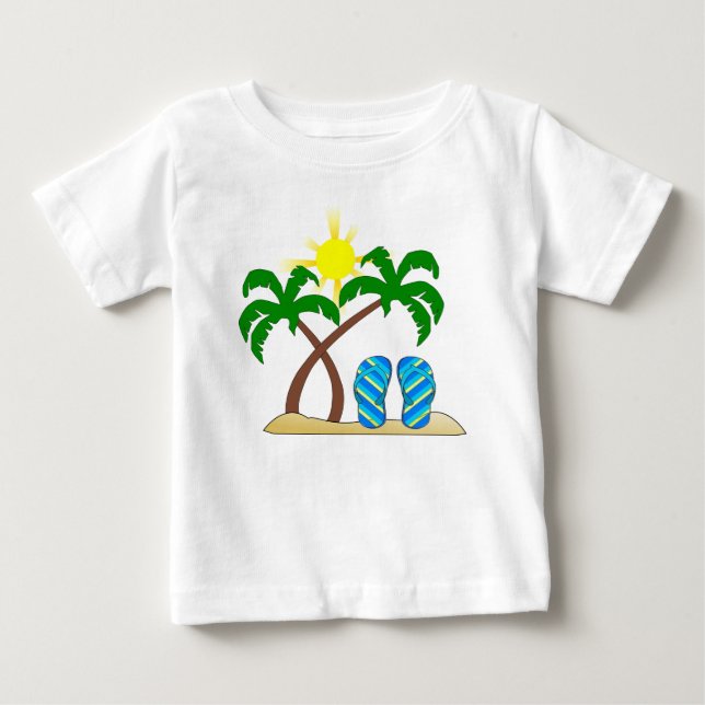 Cute Beach med Handflatan Träd Baby T Shirt (Framsida)