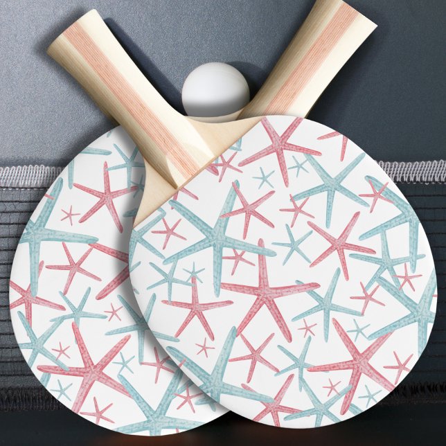Cute Beach Mönster Pingisracket (Fun Teal Pink Nautical Starfish Summer Beach House Ping Pong Paddle)