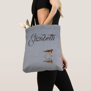 Cute Beach Photo Sandpiper Modern Namn Typografi Tygkasse