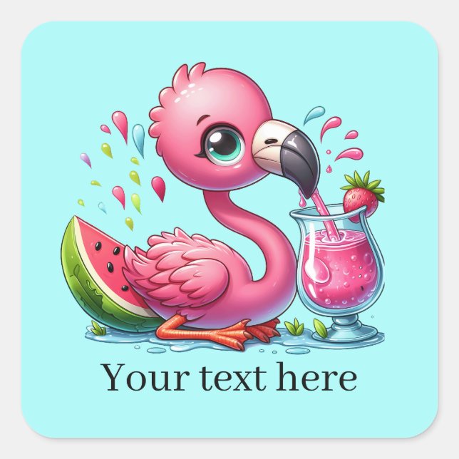 Cute Beach rosa flamingo Fyrkantigt Klistermärke (Framsida)