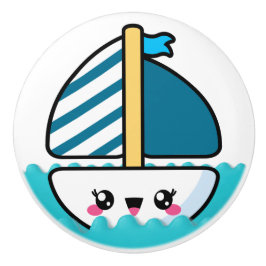 Cute Beach Sailboat Ceramic Knob Knopp
