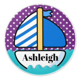 Cute Beach Sailboat Ceramic Knob Knopp