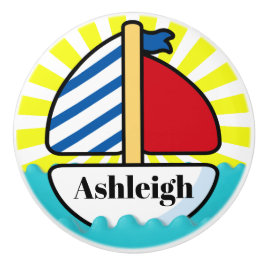 Cute Beach Sailboat Ceramic Knob Knopp