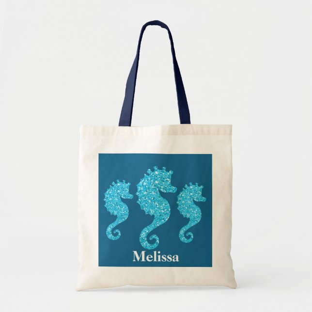 Cute Beach seahorse add namn to Tygkasse (Framsidan)