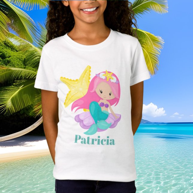 Cute Beach-stjärnor och sjöjungfru tillsätt namn t T Shirt (Skapare uppladdad)