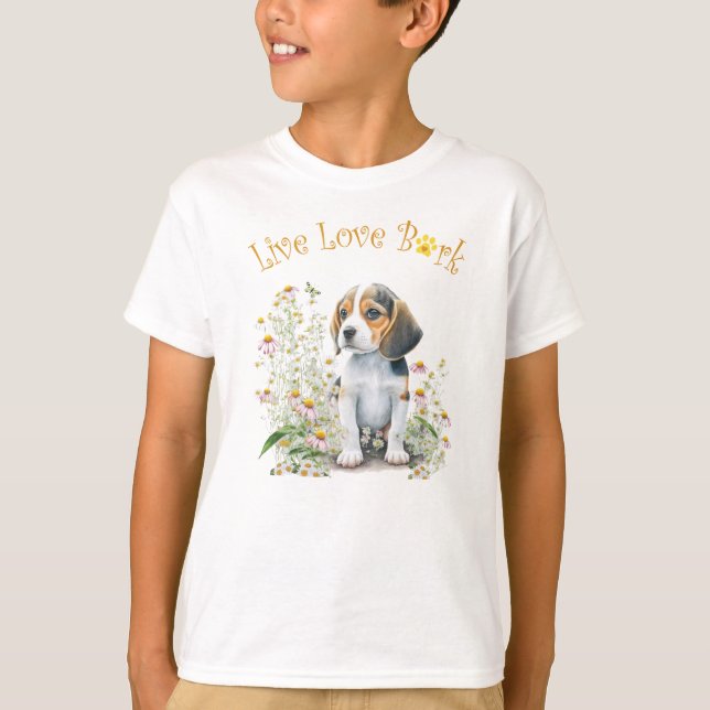 Cute Beagle-Blommigt, Hund T Shirt (Framsida)
