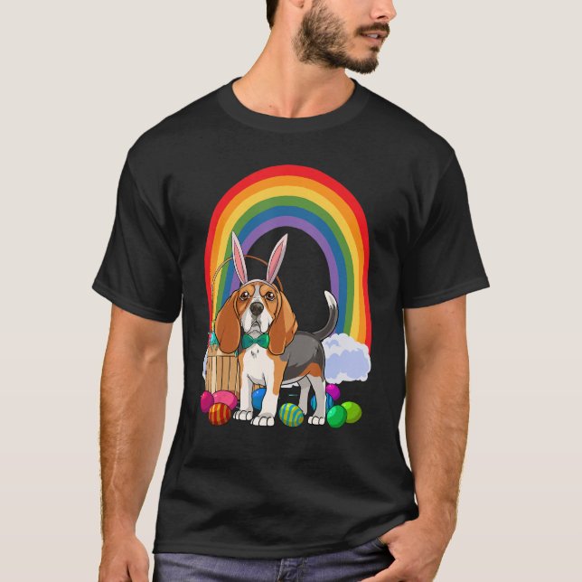 Cute Beagle Bunny Hund Glad påsk Eggs T Shirt (Framsida)
