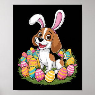 Cute Beagle Bunny Öron Påskägg Hunt Lycklig Easte Poster