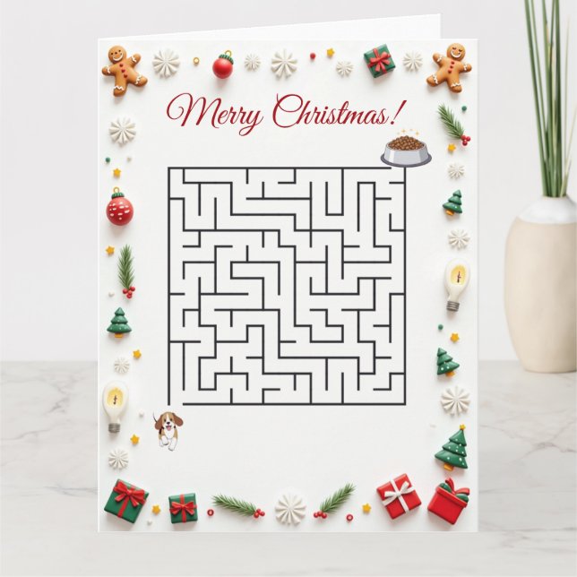 Cute Beagle Dog Christmas Maze Puzzle Holiday Kort (Framsida)