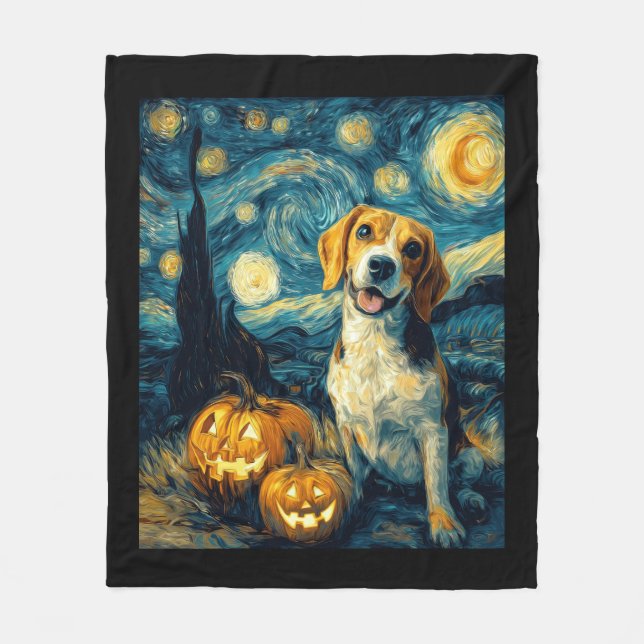 Cute beagle Dog Halloween Jack O Lantern Pumpkin F Fleecefilt (Framsidan)