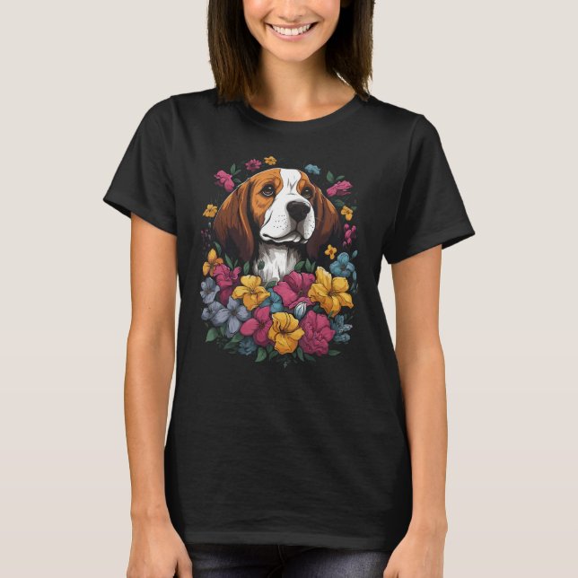 Cute Beagle Flower Bouquet T Shirt (Framsida)