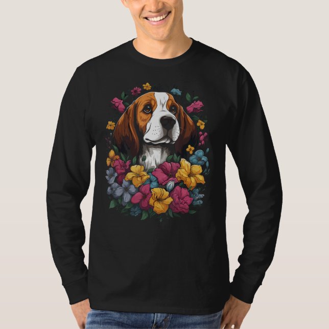 Cute Beagle Flower Bouquet T Shirt (Framsida)