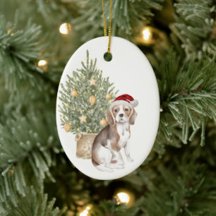 Cute Beagle Helgdag Watercolor Pet-Hund Julgransprydnad Keramik