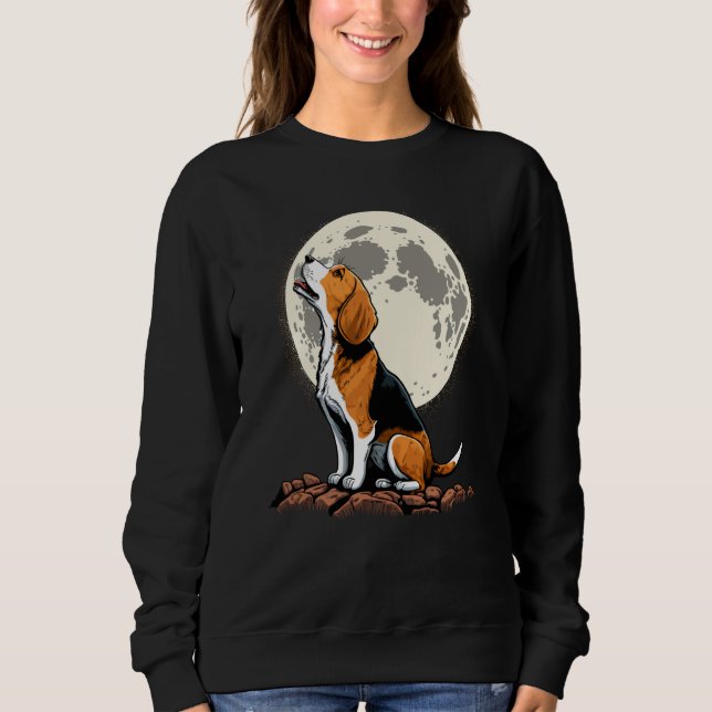 Cute Beagle Howling at the Moon Beagle Mom T Shirt (Framsida)