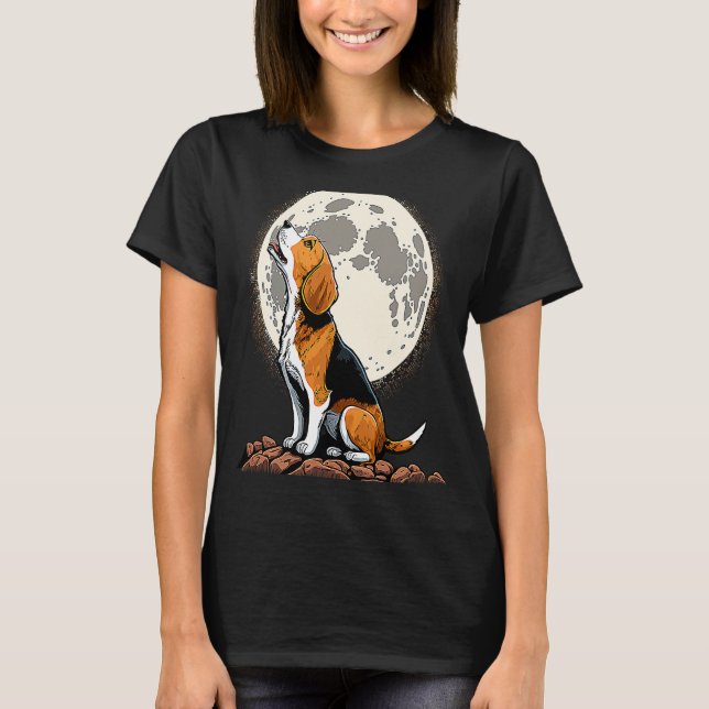 Cute Beagle Howling at the Moon  Beagle Mom T Shirt (Framsida)