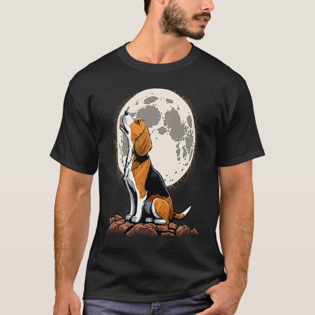 Cute Beagle Howling vid Måne Beagle Mamma T Shirt (Framsida)