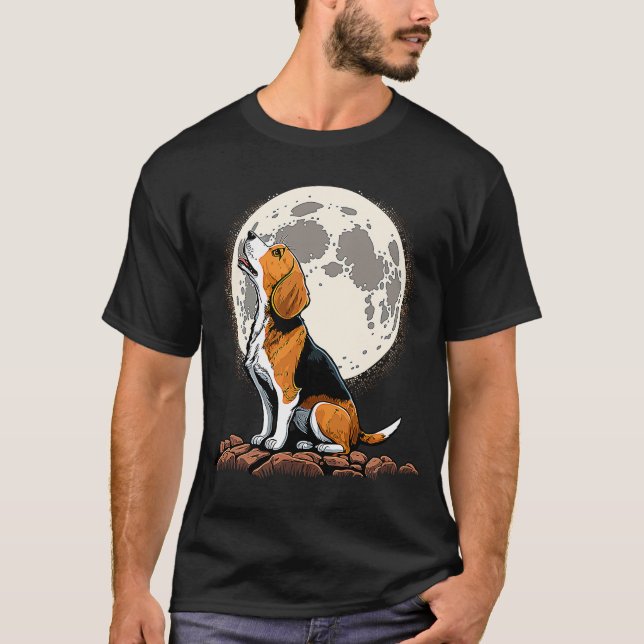 Cute Beagle Howling vid Måne Beagle Mamma T Shirt (Framsida)